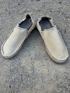 CROCS Men's Frayed Canvas Slip-On Loafers in Tan